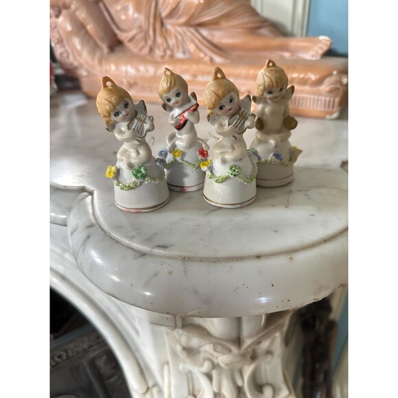 Vintage  Cherubs Angels Ceramic Bells Christmas Ornaments Figurines from 1960’s - Picture 1 of 4